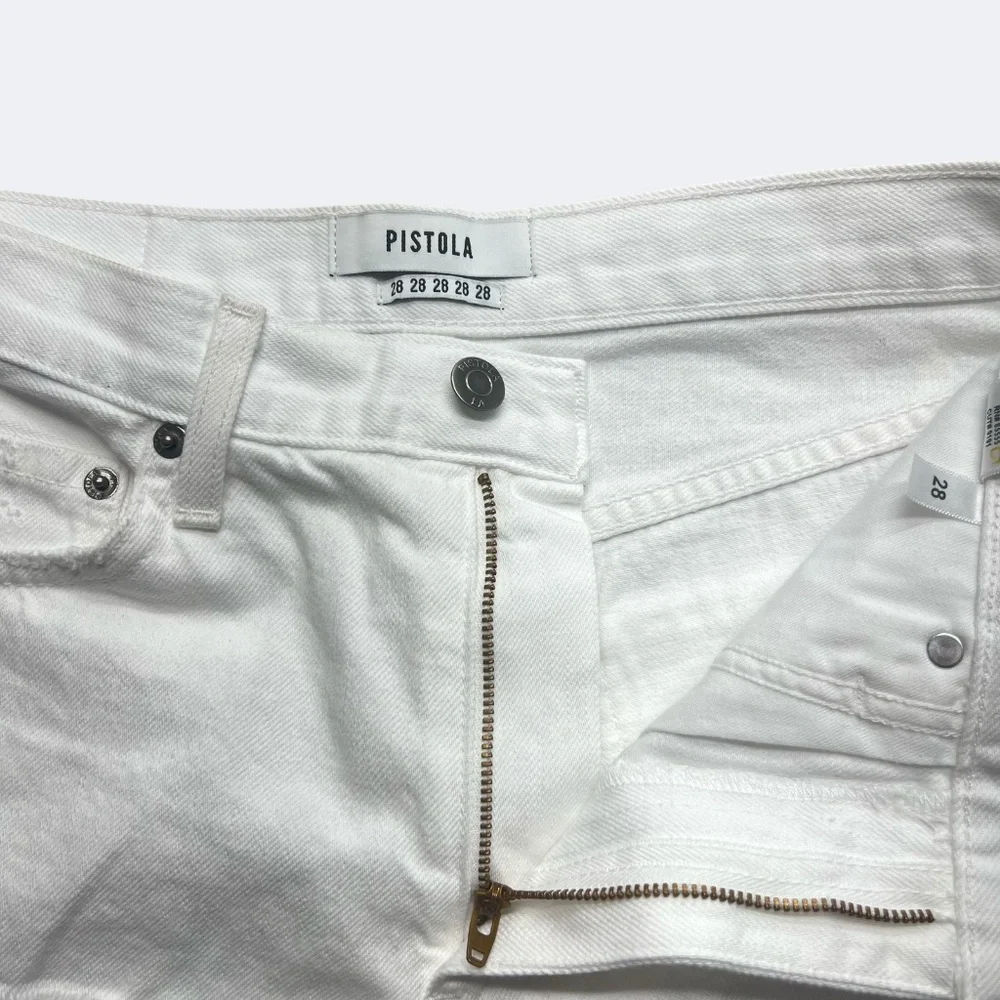 Pistola Shorts Womens‎ 28 White Distressed Denim High Rise Raw Hem USA Cotton